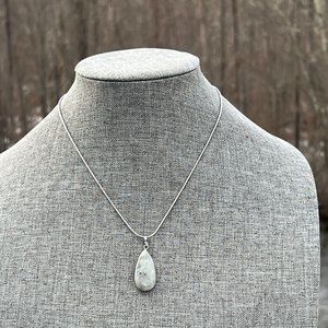 Lovely Labradorite Teardrop Necklace Stainless Steel Snake Chain Stone Pendant
